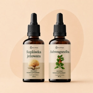 Zestaw „Spokój i Skupienie” – koncentracja, pamięć i równowaga podczas stresu | Ashwagandha + Soplówka 2×50 ml Biolive Drops